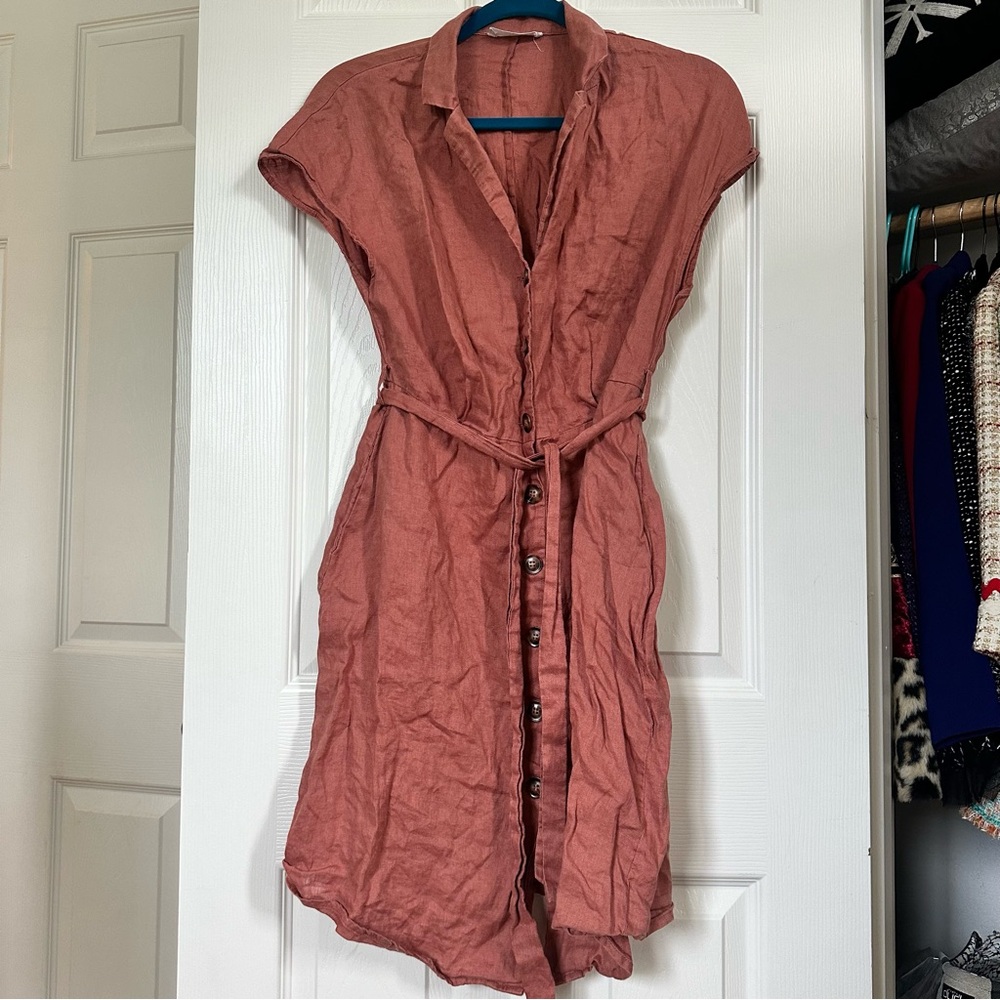 Mango MNG Rust Linen Button Dress size 4, S